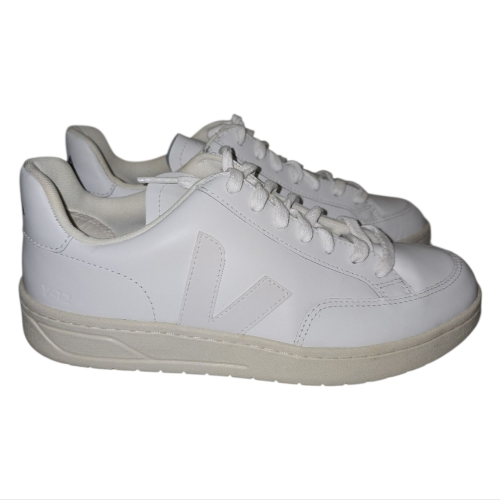 Veja V-12 White Leather Sneakers Size Women's 8 Lace Up - Picture 5 of 11